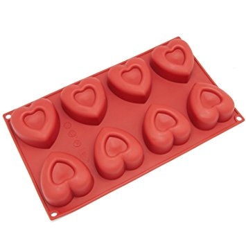 Freshware SL-110RD 8-Cavity Medium Heart Shape Silicone Mold for Soap, Cake, Bread, Cupcake, Cheesecake, Cornbread, Muffin, Brownie, and More