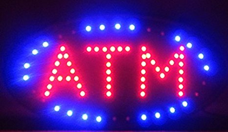 2xhome - ATM LED Neon Light Open Sign Highly Visible with Color Animation Power On/off Two Switch Switches for Business ATM with Chain