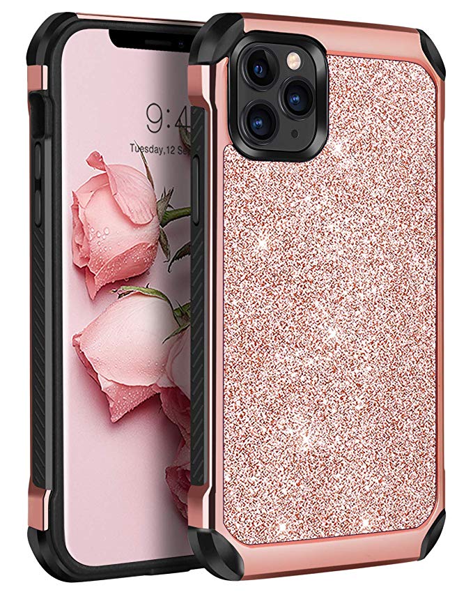 BENTOBEN iPhone 11 Pro Max Case, Glitter Sparkly Slim Shockproof 2 in 1 Protective Shiny Girl Women Faux Leather Hybrid Soft Bumper Hard PC Phone Cover for Apple iPhone 11 Pro Max 6.5”, Rose Gold