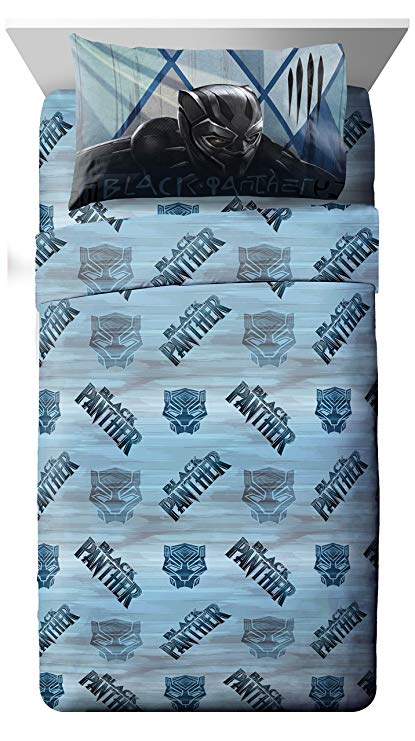 Jay Franco Marvel Black Panther Blue Tribe Twin Sheet Set - 3 Piece Set Super Soft Kid’s Bedding - Fade Resistant Polyester Microfiber Sheets (Official Marvel Product)