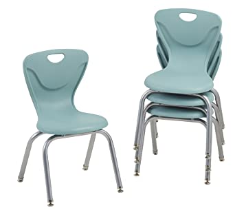 FDP 14" Contour School Stacking Student Chair, Ergonomic Molded Seat Shell with Powder Coated Silver Frame and Swivel Leg Glides; for in-Home Learning or Classroom - Seafoam (4-Pack)