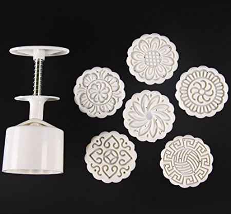 Zicome Moon Cake Mooncake Decoration Mold Mould Cookie Cutter Mold Hand Pressure 75g Flowers Round 6 Stamps