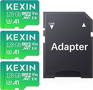 KEXIN 128GB Micro SD Card 3 Pack with Adapter - Up to 90MB/s 4K, V30, A1, C10, 4K UHD High Speed microSDXC UHS-I Memory Card Compatible with Action Camera Drone Game Smartphone Tablet 128G 3Pack