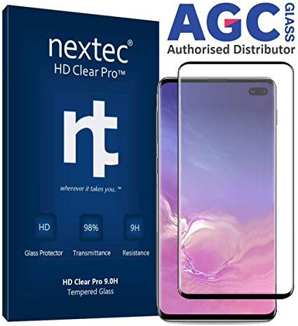 Galaxy S10 Plus Screen Protector, 3D (Full Coverage) Nextec® AGC® Tempered Glass Screen Protector for Samsung Galaxy S10 Plus (HD Clear Pro3) 9.0H Tempered Glass