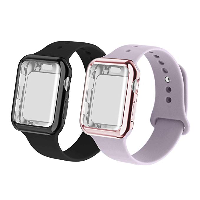 RUOQINI Smartwatch Band with Case Compatiable for Apple Watch Band, Silicone Sport Band and TPU Case for Series 4/3/2/1