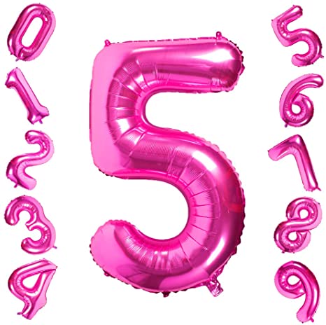 Pink Number 5 Balloons,40 Inch Birthday Number Balloon Party Decorations Supplies Helium Foil Mylar Digital Balloons (Pink Number 5)