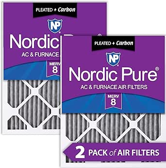 Nordic Pure 18x20x1 (17 1/2 x 19 1/2 x 3/4) Furnace Air Filters MERV 8 Pleated Plus Carbon 2 Pack