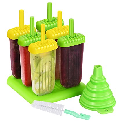 Popsicle Ice Pop Mold Set,TOPELEK 6 Pcs BPA-Free,FDA approved Ice Pop Mold Set ,Assorted Colors popsicle molds With Collapsible Funnel and Cleaning Brush,Easy to Use,Dishwasher Safe for Kids and Adults - Great for Party Indoor Outdoor use