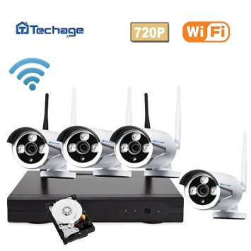 Techage 720P WIFI CCTV System 4CH 1.0MP Wireless NVR   Waterproof IP Camera IR-CUT Night Vision Home Security Surveillance Kits With 1tb HD