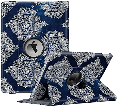 Fintie Rotating Case for New iPad 7th Generation 10.2 Inch 2019 - [Built-in Pencil Holder] 360 Degree Rotating Smart Protective Stand Cover with Auto Sleep/Wake for iPad 10.2", Indigo Dreams