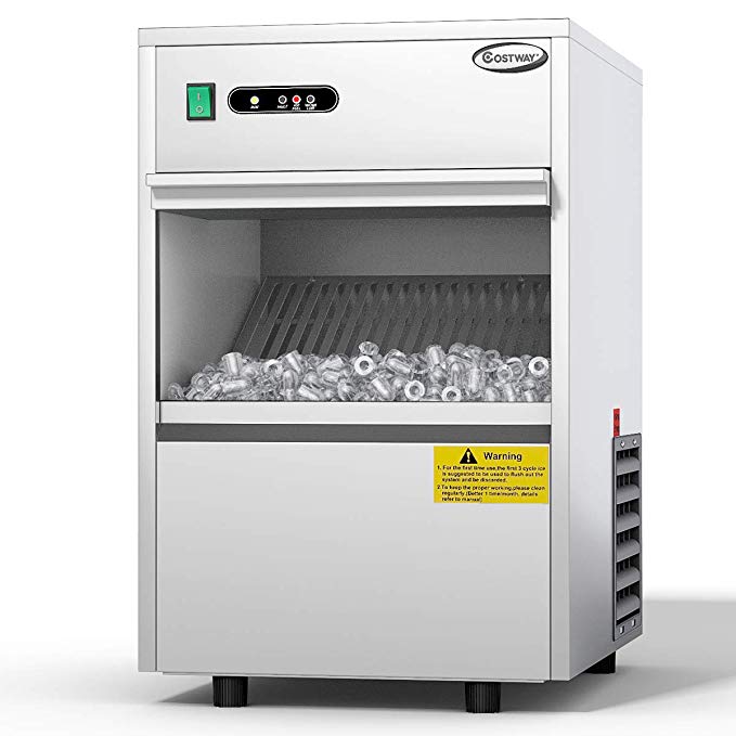 COSTWAY Commercial Ice Machine, 58LBS/24h Freestanding Portable Stainless Steel Ice Maker Machine Under Counter Ice Machine for Restaurants Bars (58LBS/24h)