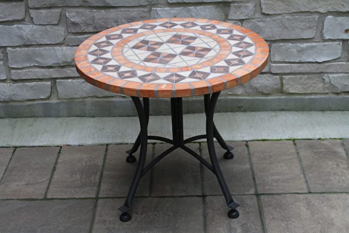 Outdoor Interiors Terra Cotta Mosaic Accent Table with Metal Base, 24-Inch, Charcoal
