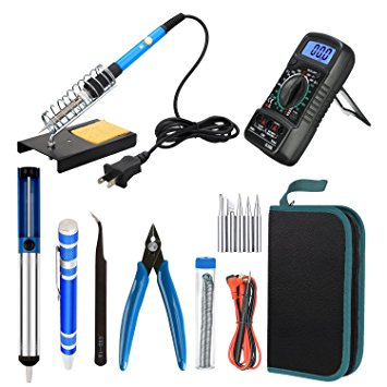 Electronics Soldering Iron Tool Kit 60W - FeelGlad Adjustable Temperature Welding Accessories Including 6 PCS Soldering Tips,and A Digital Multimeter