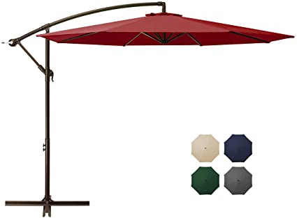 DOMICARE 10ft Offset Hanging Patio Umbrella with 8 Ribs, Outdoor Market Umbrella Easy Tilt Adjustment, Cantilever Umbrella for Backyard, Poolside, Lawn and Garden, Red