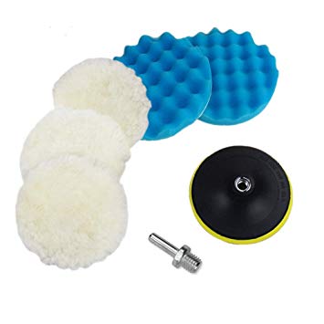 LUOIUI Polishing Buffer Pads,6 inch Polishing Buffing Kits with M14 Drill Adapter and Foam Compounding Sponge Buffer Pads and Soft Wool Bonnet Pads Set of 7 Pcs Buffing Pads for Car Sanding (6inch C)