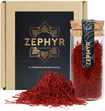 Zephyr 4 Grams Premium Quality Saffron Threads in Reusable Glass Capsule. Plastic Free Product.