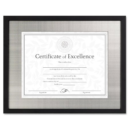DAX N15788ST Contemporary Wood Document/Certificate Frame, Silver Metal Mat, 11 x 14 Inches, Black