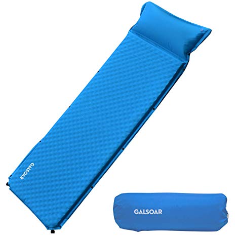 Galsoar Self Inflating Sleeping Pad, Compact Foam Camping Mat with Portable Pillow, Waterproof and Lightweight, Thick 2 Inches Perfect for Camping, Hiking, Backpacking and Family Traveling