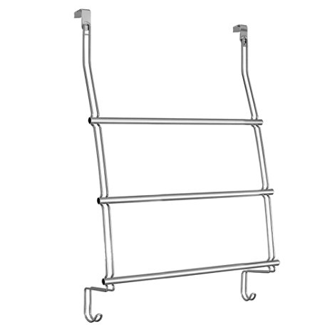 InterDesign Classico Over the Door Towel Rack with Hooks for Bathroom - Chrome