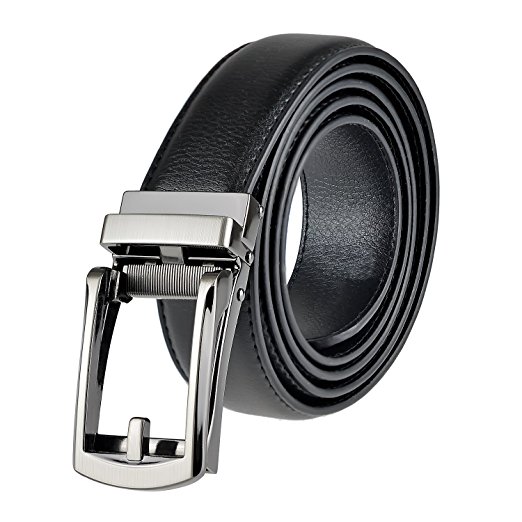 Ratchet Leather Dress Belt for Men Up to 50 No Hole Slide Belt Black and Brown