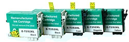 YoYoInk Remanufactured Ink Cartridges Replacement for Epson T252 T 252 XL T252XL 5 Pack 2 Black 1 Cyan 1 Magenta 1 Yellow - With Ink Level Display Indicator Guaranteed Remanufactured Cartridges