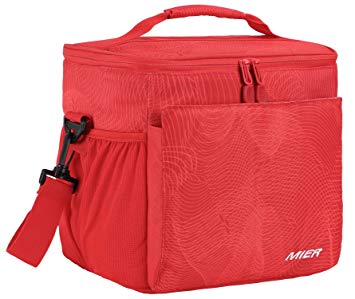 MIER Insulated Lunch Bag Men and Women Soft Cooler Lunch Box Tote with Shoulder Strap, Leakproof Liner, 24 Can, Red