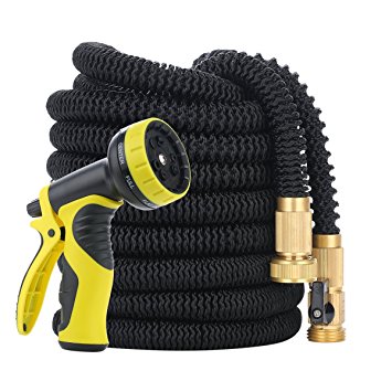 Expanding Garden Hose, YIHONG 100 Feet Expandable Water Hose with Strongest Triple Latex Core, 5000D Fabric Casing and All Solid Brass Connector, Flexible Water Hose and 9 Settings Nozzle Sprayer Set