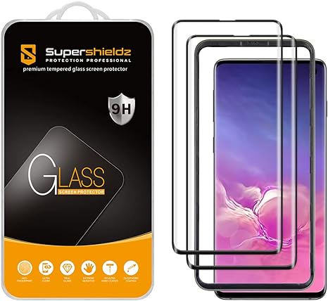 (2 Pack) Supershieldz Designed for Samsung Galaxy S10 Tempered Glass Screen Protector with (Easy Installation Tray), (Full Cover) (3D Curved Glass) Anti Scratch, Bubble Free (Black)