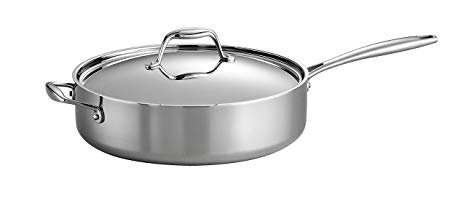 Tramontina 80116/073DS Gourmet Stainless Steel Induction-Ready Tri-Ply Clad Covered Deep Saute Pan, 6-Quart, NSF-Certified, Made in Brazil