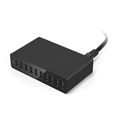 Eulay 50W 10 Port USB Fast Charging Station Multiport USB Hub Phone Charger for iPhone 6 / 6 Plus, iPad Air 2 / Mini 3,Android,Nexus,LG,Tablet PC(Black)