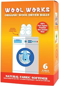 Pure Essential Oil Works Wool Works Organic Wool Dryer Balls, Extra-Large Natural Fabric Softener Balls, 2 Ounces Each, 6-Count