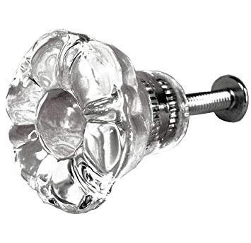 Cottage Drawer Knobs Glass Dresser Pulls and Cabinet Door Handles 4 Pack T11FN Clear Vintage Flower Pull with Nickel Hardware. Romantic Decor & More