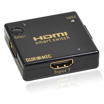 Duronic HDS3 Mini 3 Port Gold HDMI Auto Switch PIANO BLACK 3x1 (3 way input 1 output HDMI Switcher)