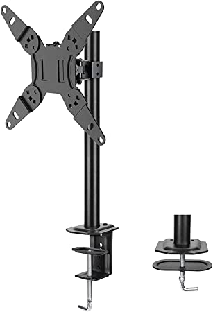 HUANUO Single Monitor Stand, Adjustable Height Computer Monitor Stand Mount for 13-42" Flat Curved Screen, Full Motion Monitor Arm Desk Mount with C-Clamp and Grommet Base