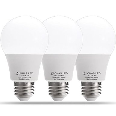 LOHAS 6W A19 LED Light Bulbs, E26 Base 40Watt Bulbs Equivalent, Daylight White 5000k LED Lamps, 500 Lumens LED Light, 240 Degree Beam Angle for Home Lighting (3PACK)