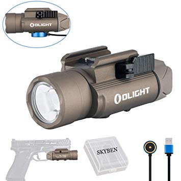 Olight PL-PRO Valkyrie 1500 Lumens Cree XHP 35 HI NW LED Magnetic Rechargeable Weaponlight with Glock and 1913 Rail Adapter, Built-in Battery and SKYBEN Battery Case (Desert Tan)