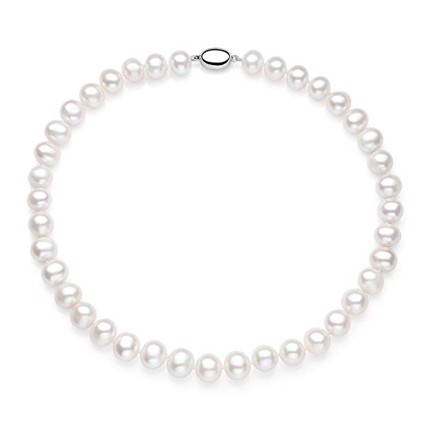 Sterling Silver AA Quality White Freshwater Cultured Pearl Necklace, 18 Inch