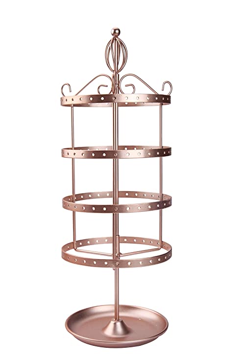 AmigasHome Classic 4 Tier Heavy Duty Metal Made Rotating Tabletop Bracelet Necklace Jewelry Display Organizer Rack Tower - Rose Gold