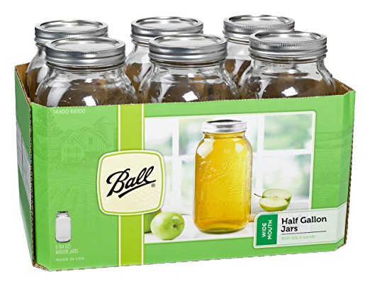 Ball Wide Mouth Half Gallon 64 Oz Jars with Lids and Bands, Set of 6