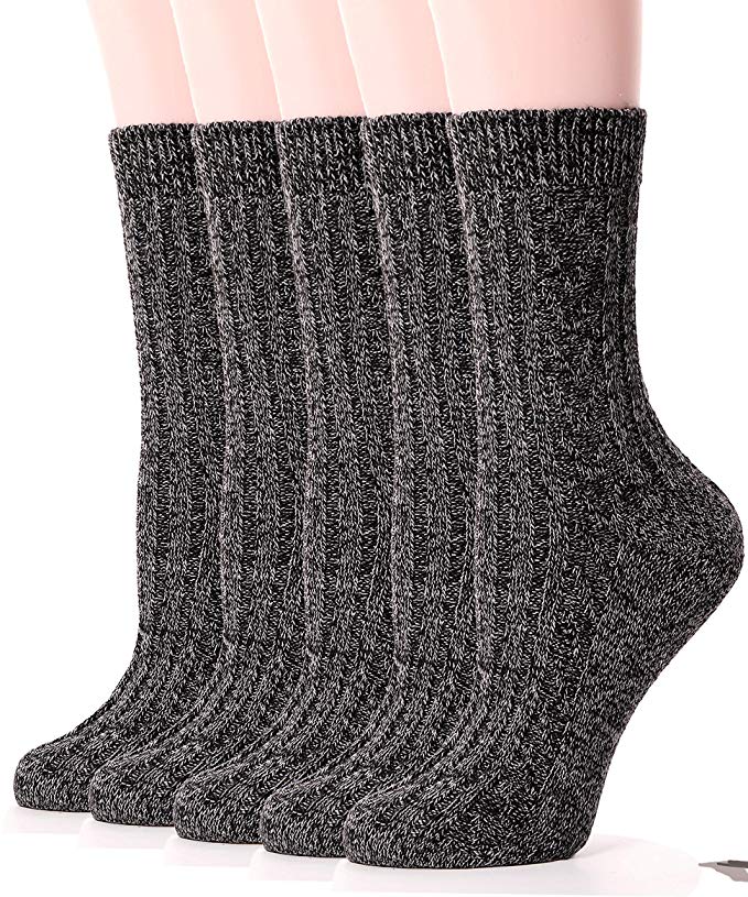 Womens Wool Socks Warm Knit Comfort Cotton Work Duty Boot Winter Socks For Cold Weather 5 Pack