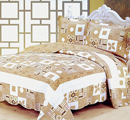 New Reversible 3PC Quilt Coverlet 100% Cotton Full Size Bedspread (Ticktacktoe)
