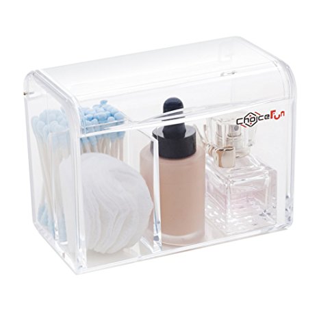 Extra Thick Acrylic Makeup Box with Hinged Lid 1 Large and 2 Small Compartments Choice Fun Transparent QFJJSN-NSF-20144
