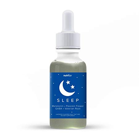 Nutriair Natural Sleep Aid Herbal Tincture - Lavender Flavored Liquid Melatonin 5mg - Naturally Calm Wellness Formula Valerian Root Drops, Lemon Balm, GABA, and L-Theanine (60 ml)