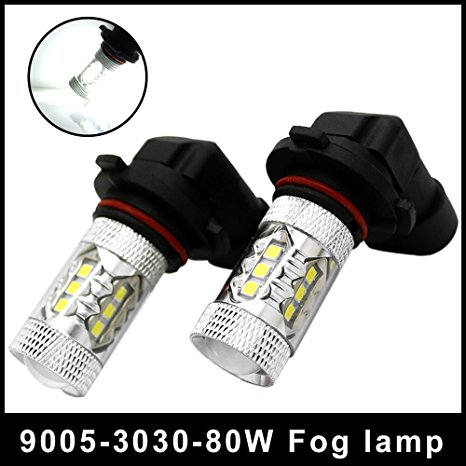 9005 HB3 LED Fog Light bulb 3030 SMD 80W 1600 Lumens DC12-24V Replacement DRL Xtremely Brighter Pack of 2