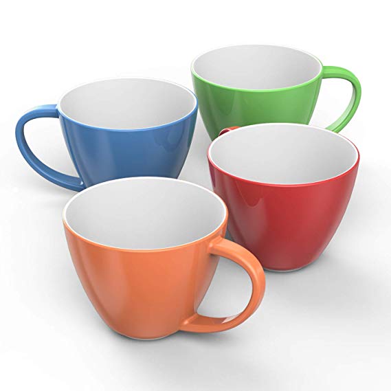Francois et Mimi Jumbo Wide-Mouth Soup & Cereal Ceramic Coffee Mugs, 18 oz, Set of 4, Colorful