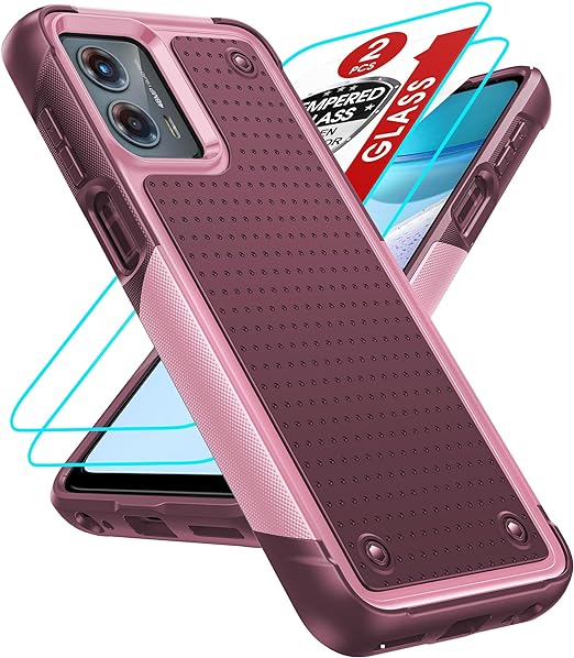 LeYi for Moto-G-5G-2023-Case (XT2313): Moto G 5G Case 2023 with [2 Pcs] Screen Protectors, Dual Layer Protective Hard PC Back & Soft Bumper Resilient Shock Absorb Case Motorola G 5G 2023, Red Pink