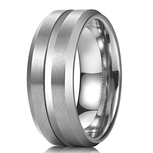 King Will 8mm High Polished Center / Matte Finish Men's Tungsten Ring Wedding Band Comfort Fit