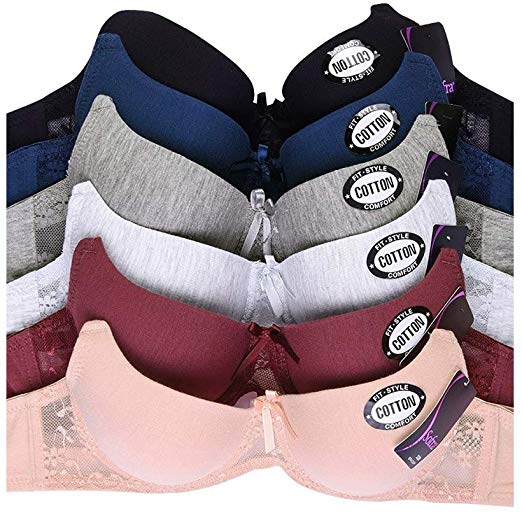 Mamia Women's Basic Lace/Plain Lace Bras (Pack of 6)- Various Styles