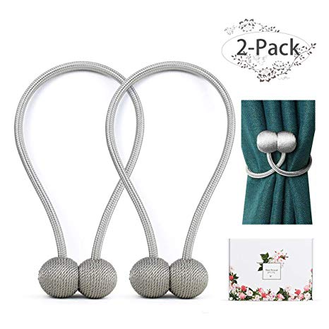 ANNGEOK Curtain Tiebacks,Convenient Strong Magnetic Curtain Tie Backs,Modern Simple Decorative Magnet Drape Holdbacks/Curtain Holder,Home/Office/ Outdoor,Grey/2 Pieces