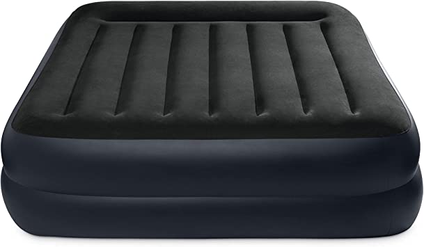 Intex Dura-Beam Standard Series Pillow Rest Raised Airbed w/Built-in Pillow & Internal Electric Pump, Queen, Navy